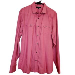 Banana Republic mens red micro check western pearl snap button up shirt Size L